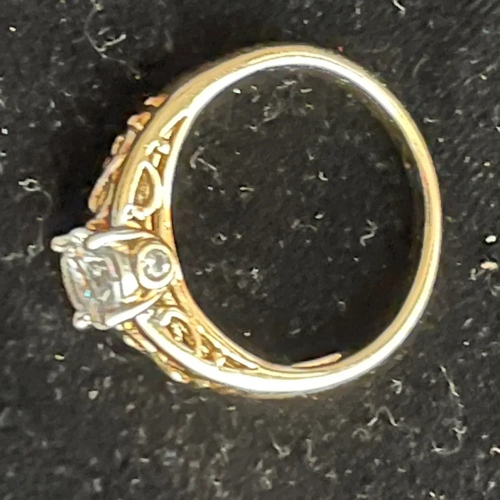 CZ solitaire ring with intricate setting - Picture 2 of 5